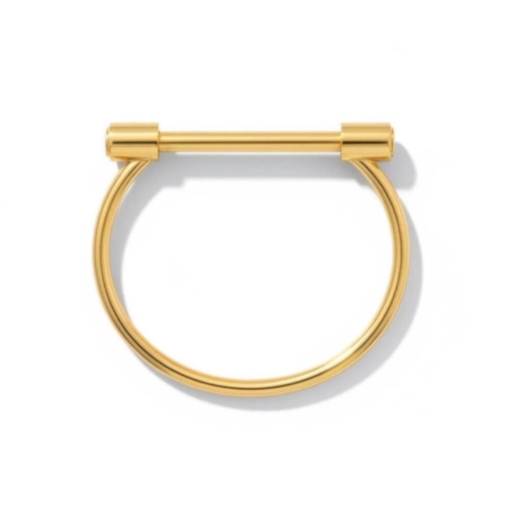 Stainless Steel Gold Toned Screw On Shackle Horseshoe Bit Shiny Bracelet Trendy